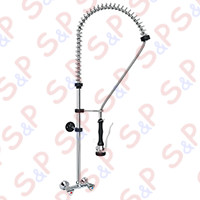 TWO HOLE PRE RINSE UNIT WALL MOUNTED WITH STAR HANDLE AND PREMIUM SHOWER HAND. 150mm WHEELBASE WITH