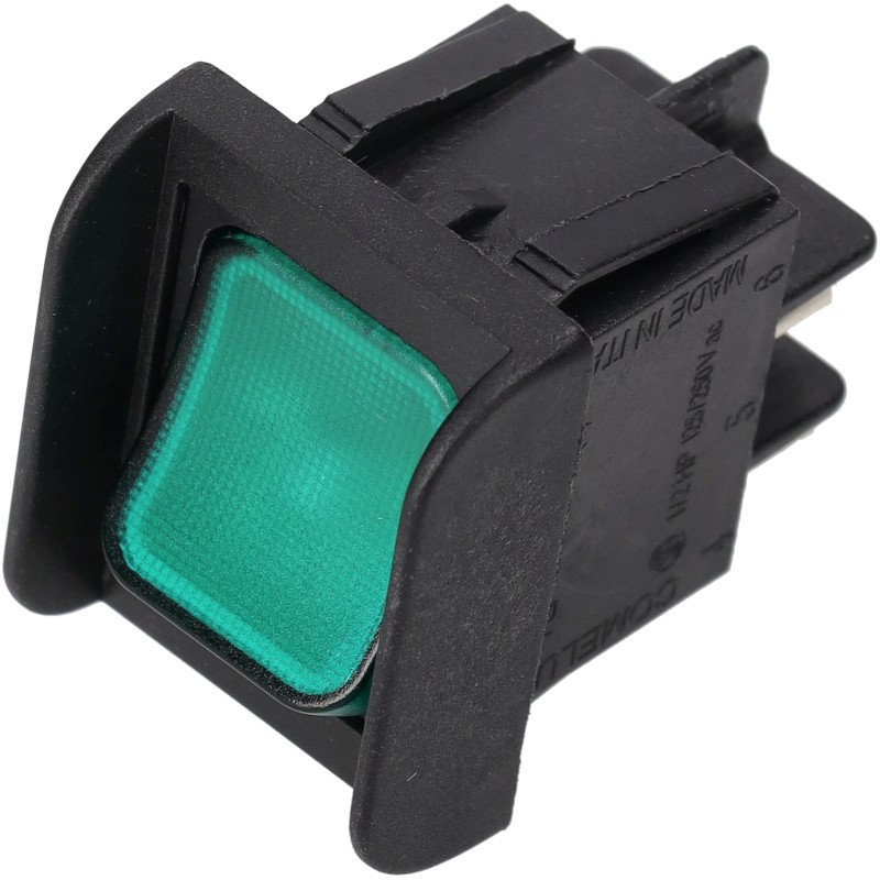 INTERRUTTORE BIPOLARE 230V CON TASTO LUMINOSO VERDE I-0 CON CORNICE DI SICUREZZA SU 4 LATI