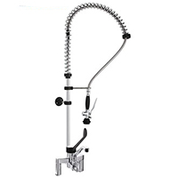 TWO HOLES PRE-RINSE UNIT WITH SWINGING SPOUT, CLINICAL LEVER AND BASIC SHOWER HAND