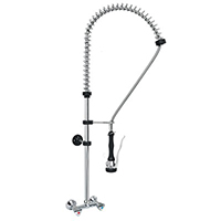 TWO HOLE PRE RINSE UNIT WALL MOUNTED WITH STAR HANDLE AND PREMIUM SHOWER HAND. 150mm WHEELBASE WITH